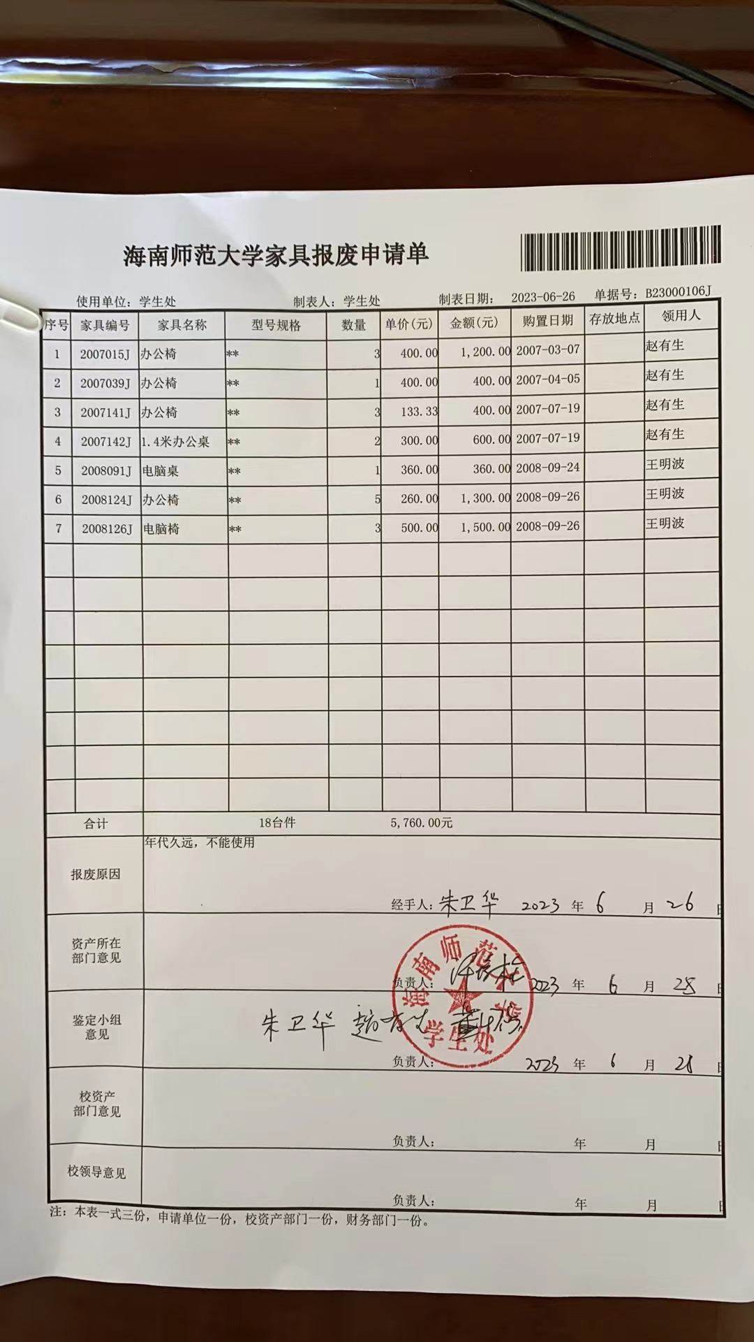 学生处报废资产公示